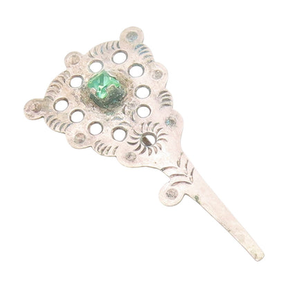 925 Sterling Silver Vintage Brooch Topaz Etched Intricate Openwork Pin  BP12303
