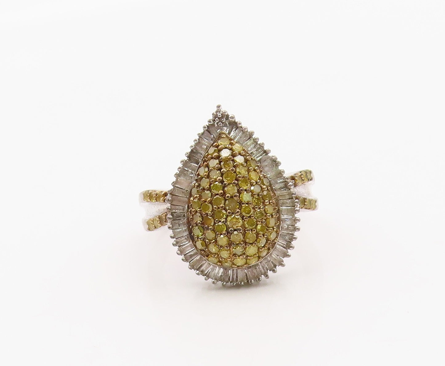 925 Sterling Silver Vintage Ring Real Yellow & White Diamonds Band Sz 7 RG36376