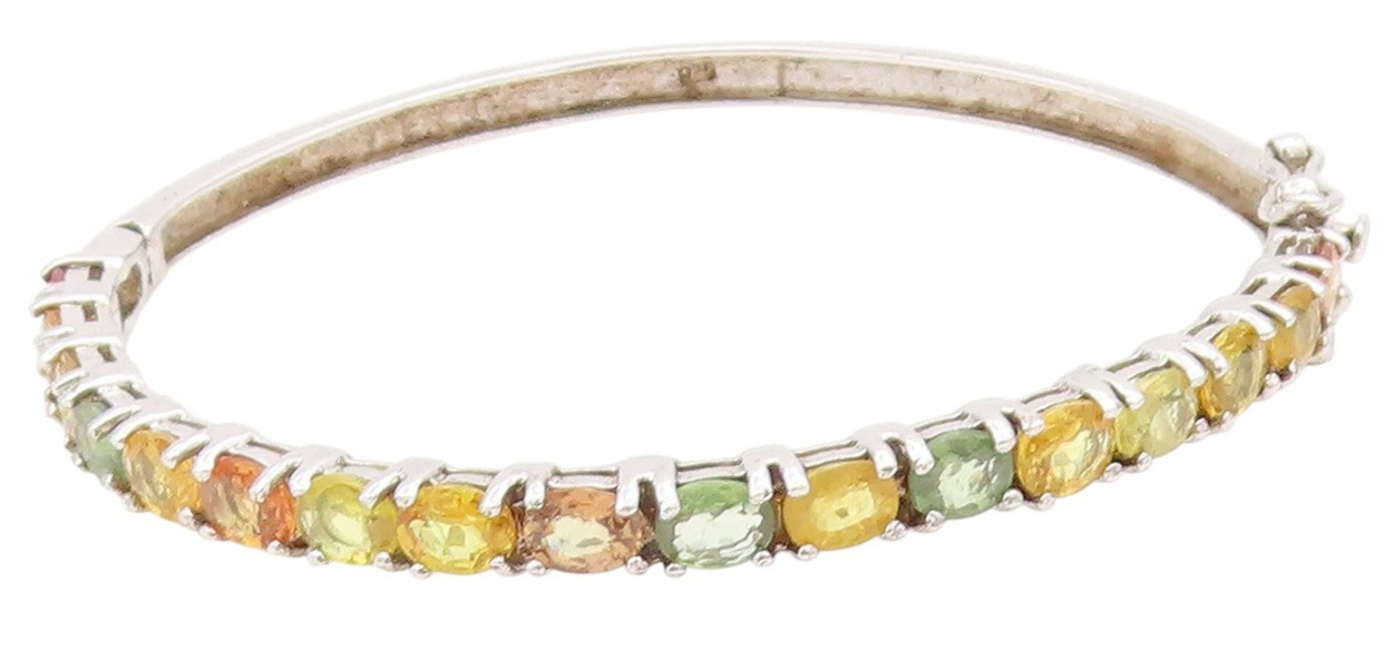 925 Sterling Silver Vintage Bracelet Oval Cut Real Gemstone Bangle  BT11532