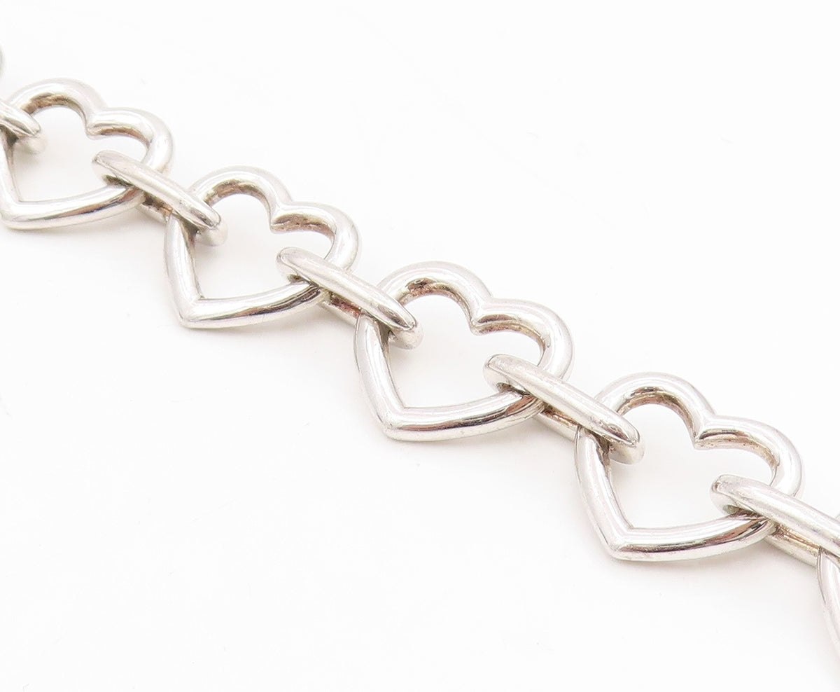 925 Sterling Silver Vintage Bracelet Real Diamonds Love Heart Outline  BT11604
