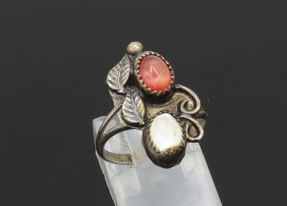 NAVAJO 925 Sterling Silver  Vintage Mother Of Pearl Band Ring Sz 6  RG19991