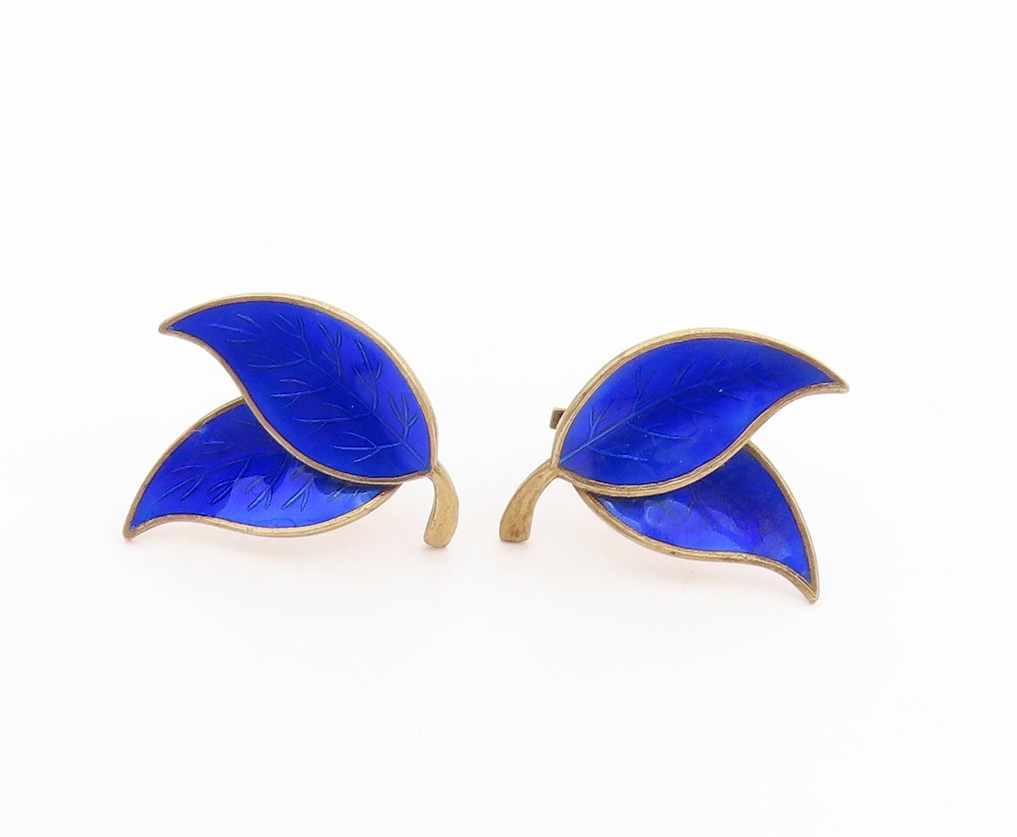 925 Sterling Silver Vintage Earrings MEKA DENMARK Gold Plated Leaves  EG13666