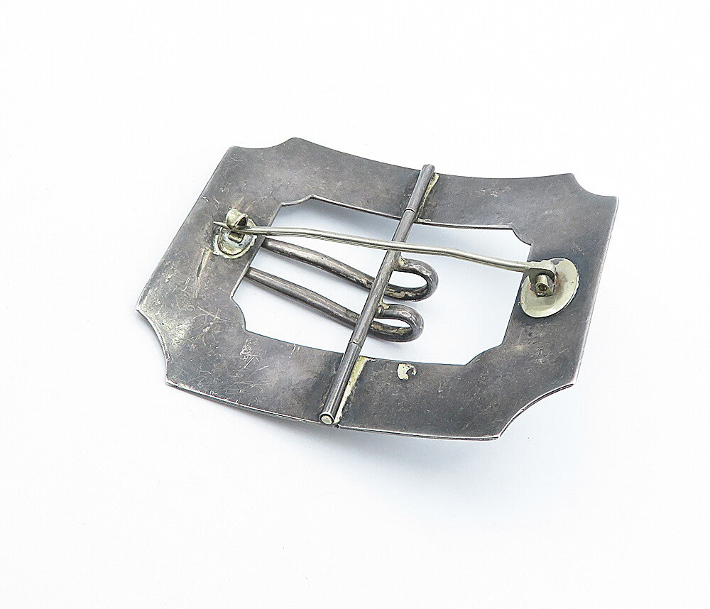 925 Sterling Silver  Vintage Antique Oxidized Belt Buckle Brooch Pin  BP2427