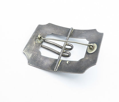 925 Sterling Silver  Vintage Antique Oxidized Belt Buckle Brooch Pin  BP2427