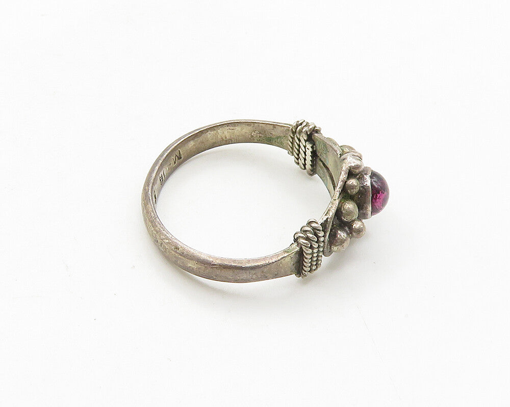925 Sterling Silver Vintage Cabochon Amethyst Petite Band Ring Sz 4.5  RG19832