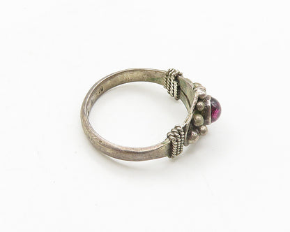 925 Sterling Silver Vintage Cabochon Amethyst Petite Band Ring Sz 4.5  RG19832