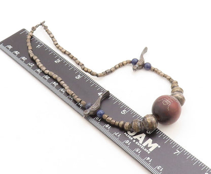 925 Sterling Silver Vintage Sodalite Bird Beaded Chain Necklace NE1421