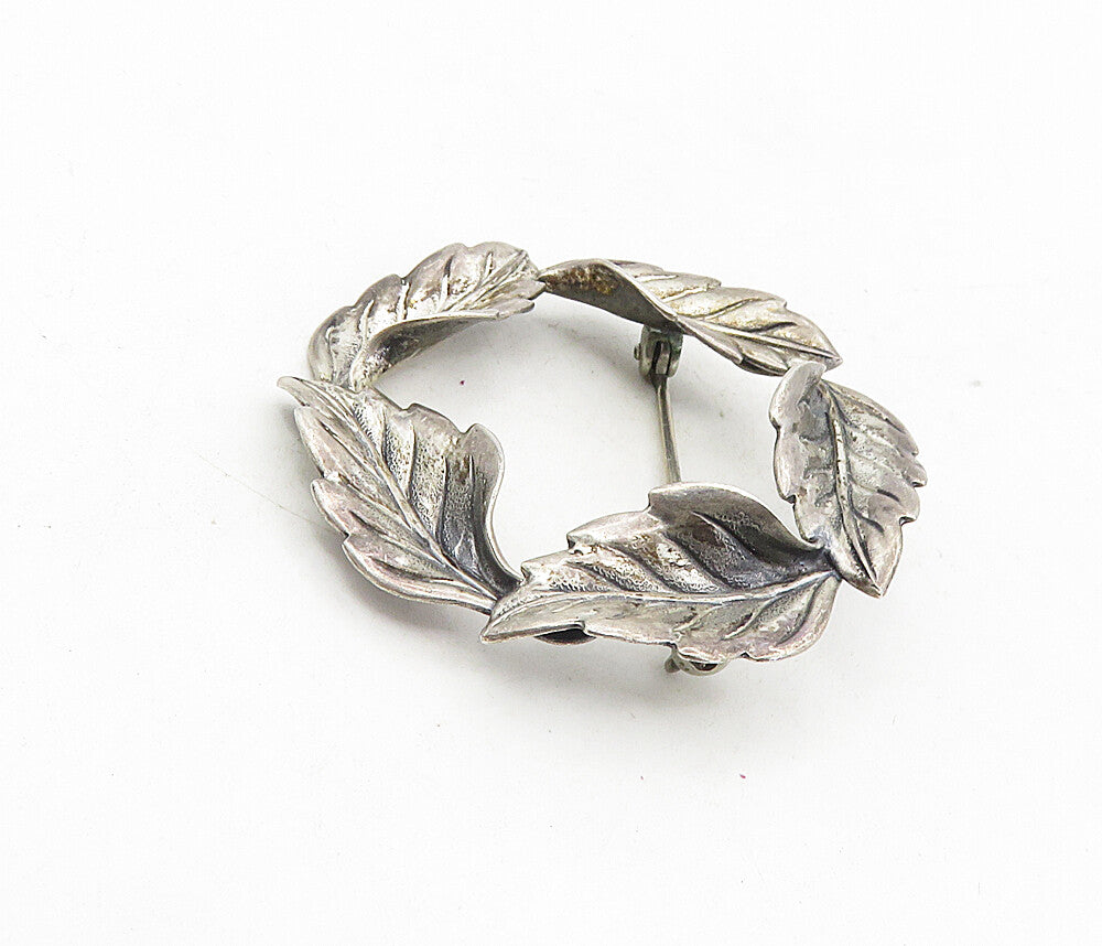 BEAU 925 Sterling Silver  Vintage Dark Tone Floral Wreath Brooch Pin  BP3302