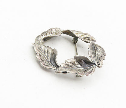 BEAU 925 Sterling Silver  Vintage Dark Tone Floral Wreath Brooch Pin  BP3302