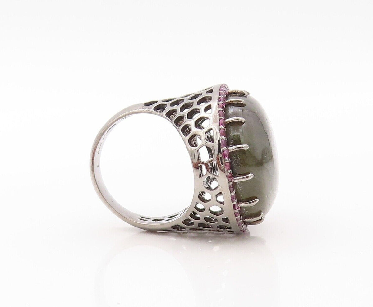 925 Sterling Silver Vintage Ring Oval Alexandrite Halo Pink Topaz  Sz 7  RG30183