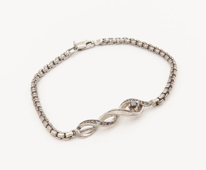 925 Sterling Silver  Vintage Swirly DNA Black White Diamonds Bracelet  BT10130