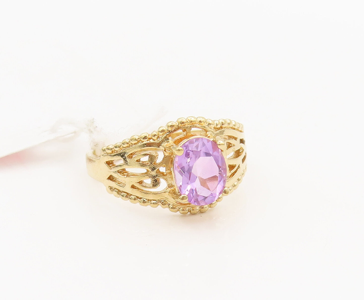 925 Silver  Vintage Gold Plated Cutout Carved Amethyst Ring Sz 10  RG26837