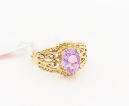 925 Silver  Vintage Gold Plated Cutout Carved Amethyst Ring Sz 10  RG26837