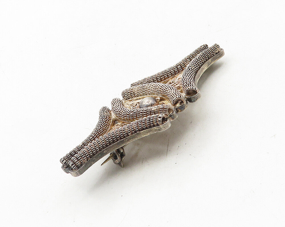 MEXICO 925 Sterling Silver  Vintage Dark Tone Filigree Brooch Pin  BP4118