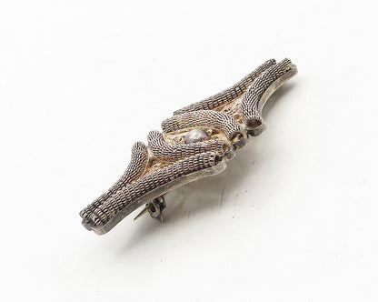 MEXICO 925 Sterling Silver  Vintage Dark Tone Filigree Brooch Pin  BP4118