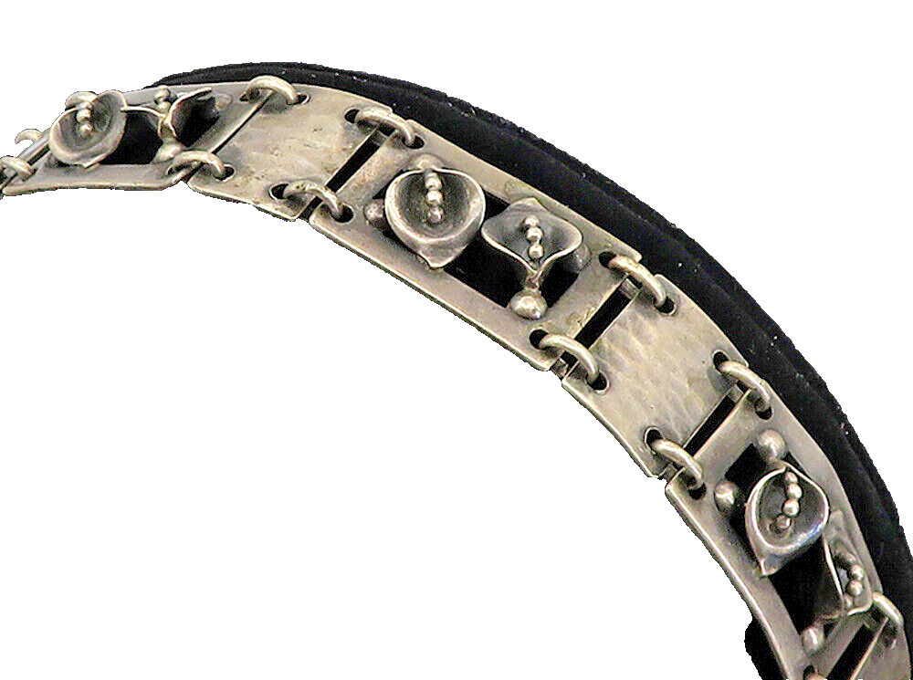925 Sterling Silver Vintage Oxidized Flower Square Link Chain Bracelet BT3781
