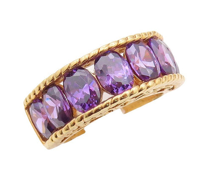 925 Sterling Silver Vintage Ring Gold Plated Carved Amethyst Band  Sz 7  RG30071