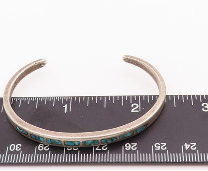 925 Sterling Silver Vintage Bracelet ZUNI Solid Crushed Turquoise Cuff  BT10565