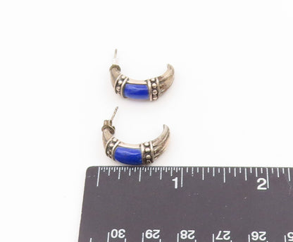 925 Sterling Silver Vintage Earrings Lapis Lazuli Ribbed Crescent Moon  EG14157