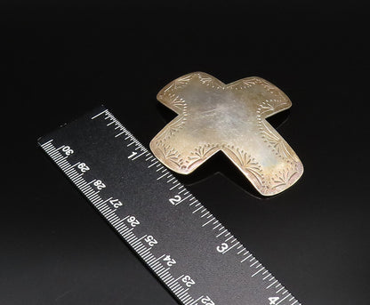 MEXICO 925 Sterling Silver Vintage Etched Religious Cross Dome Pendant PT21830