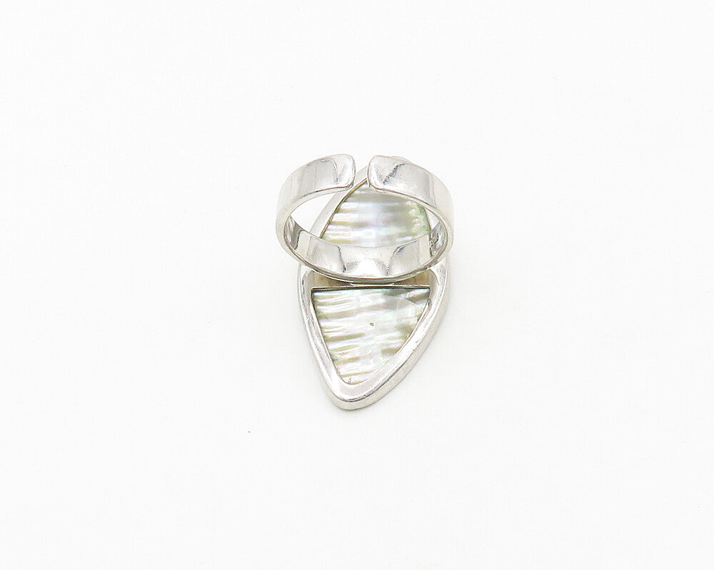 925 Sterling Silver  Shiny Mother Of Pearl Smooth Cocktail Ring Sz 7  RG18137
