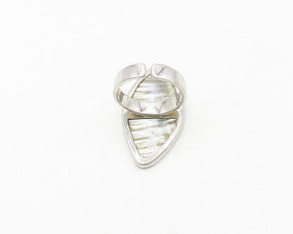 925 Sterling Silver  Shiny Mother Of Pearl Smooth Cocktail Ring Sz 7  RG18137