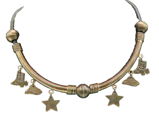 MEXICO 925 Silver  Vintage Assorted Charm Leather Chain Necklace  NE2631