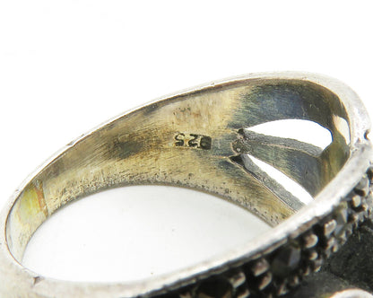 925 Sterling Silver  Vintage Mother Of Pearl & Onyx Band Ring Sz 6  RG13676