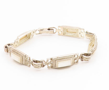 925 Sterling Silver Vintage Bracelet Mother Of Pearl Geometric Panel  BT11933