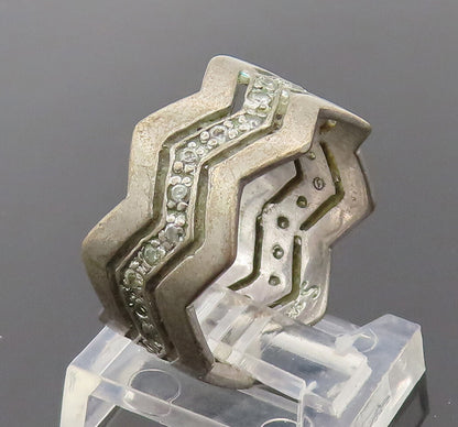 925 Sterling Silver  Vintage Zig Zag Solid Topaz Band Ring Sz 9.5  RG27441