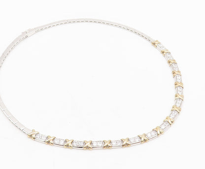 925 Sterling Silver  Vintage Gold Plated X Link Inlay CZ Necklace  NE4170