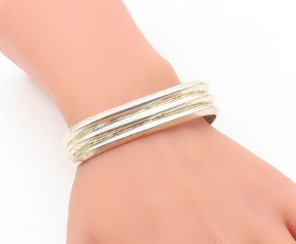 MEXICO 925 Sterling Silver  Vintage Shiny Fluted Square Cuff Bracelet  BT2812