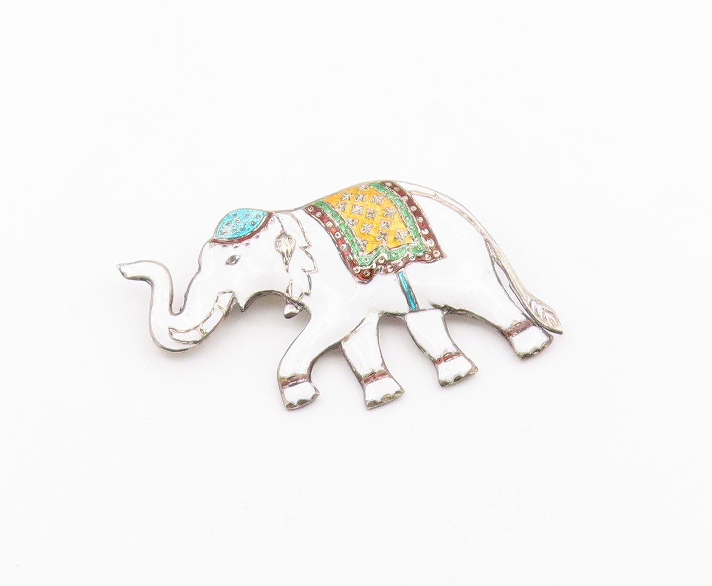 SIAM 925 Sterling Silver  Vintage Enamel Coated Elephant Brooch Pin  BP3394