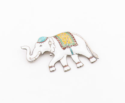 SIAM 925 Sterling Silver  Vintage Enamel Coated Elephant Brooch Pin  BP3394