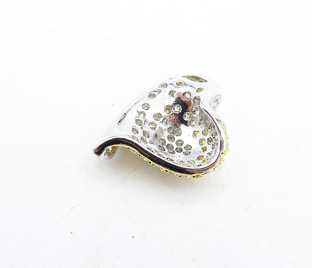 925 Sterling Silver  Shiny Cubic Zirconia Two Tone Love Heart Pendant  PT3799
