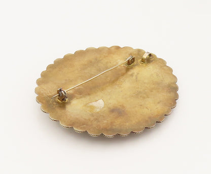 ISRAEL 925 Silver  Vintage Large Mother Of Pearl Shell Brooch Pin  BP10231