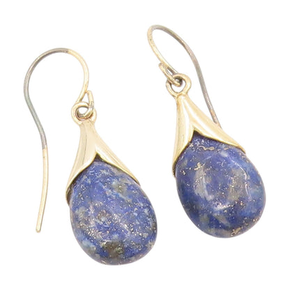 925 Sterling Silver Vintage Earrings Gold Plated Lapis Lazuli Teardrop  EG13967