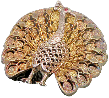 VAN LOU GERMANY 925 Silver  Vintage Ruby Peacock Filigree Brooch Pin  BP9320
