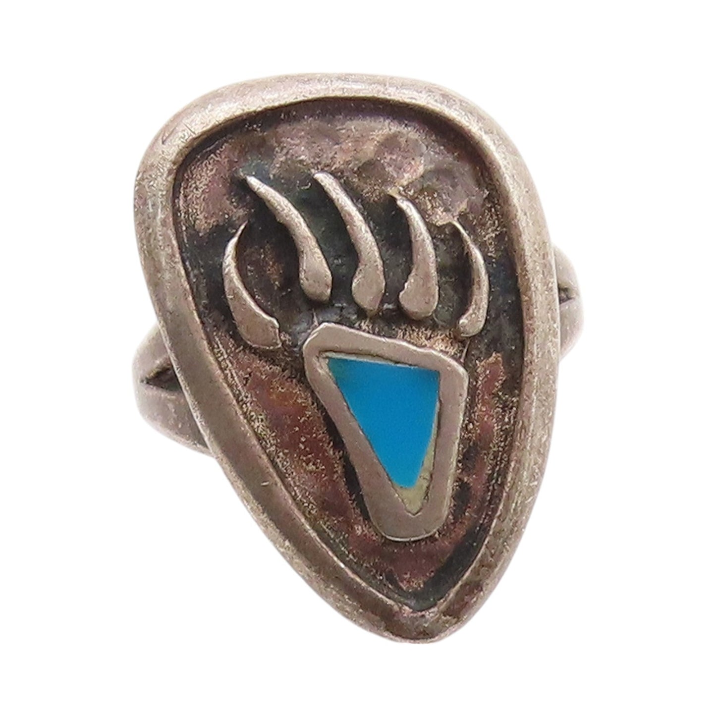 925 Sterling Silver Vintage Ring NAVAJO ZUNI Turquoise Bear Paw  SZ 6.5  RG32289