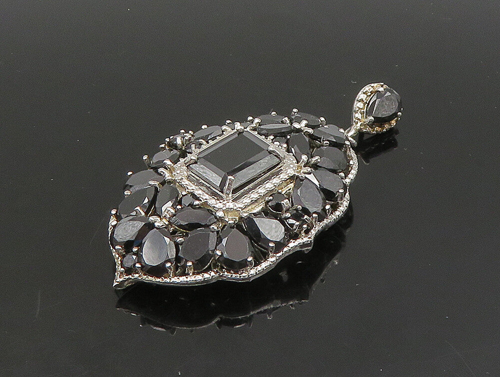 925 Sterling Silver  Vintage Prong Set Black Spinel Cluster Pendant  PT19626