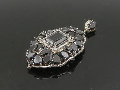 925 Sterling Silver  Vintage Prong Set Black Spinel Cluster Pendant  PT19626
