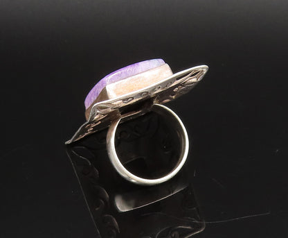 925 Silver  Vintage Openwork Frame Charoite Statement Ring Sz 7  RG26039