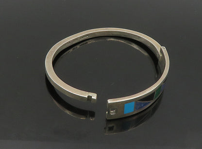 MEXICO 925 Silver  Vintage Turquoise Onyx & Sodalite Bangle Bracelet  BT9209