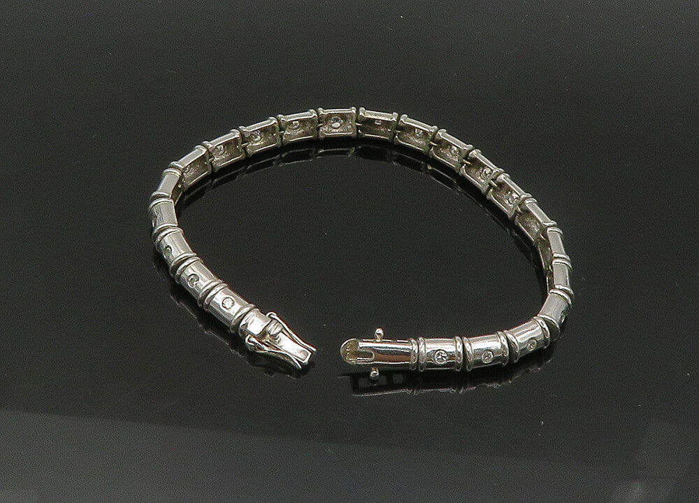 925 Sterling Silver  Vintage Shiny Topaz Hinge Link Chain Bracelet  BT8437