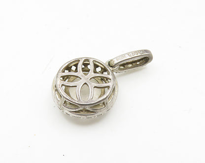 925 Sterling Silver  Vintage Prong Set Faceted Topaz Round Pendant  PT14886