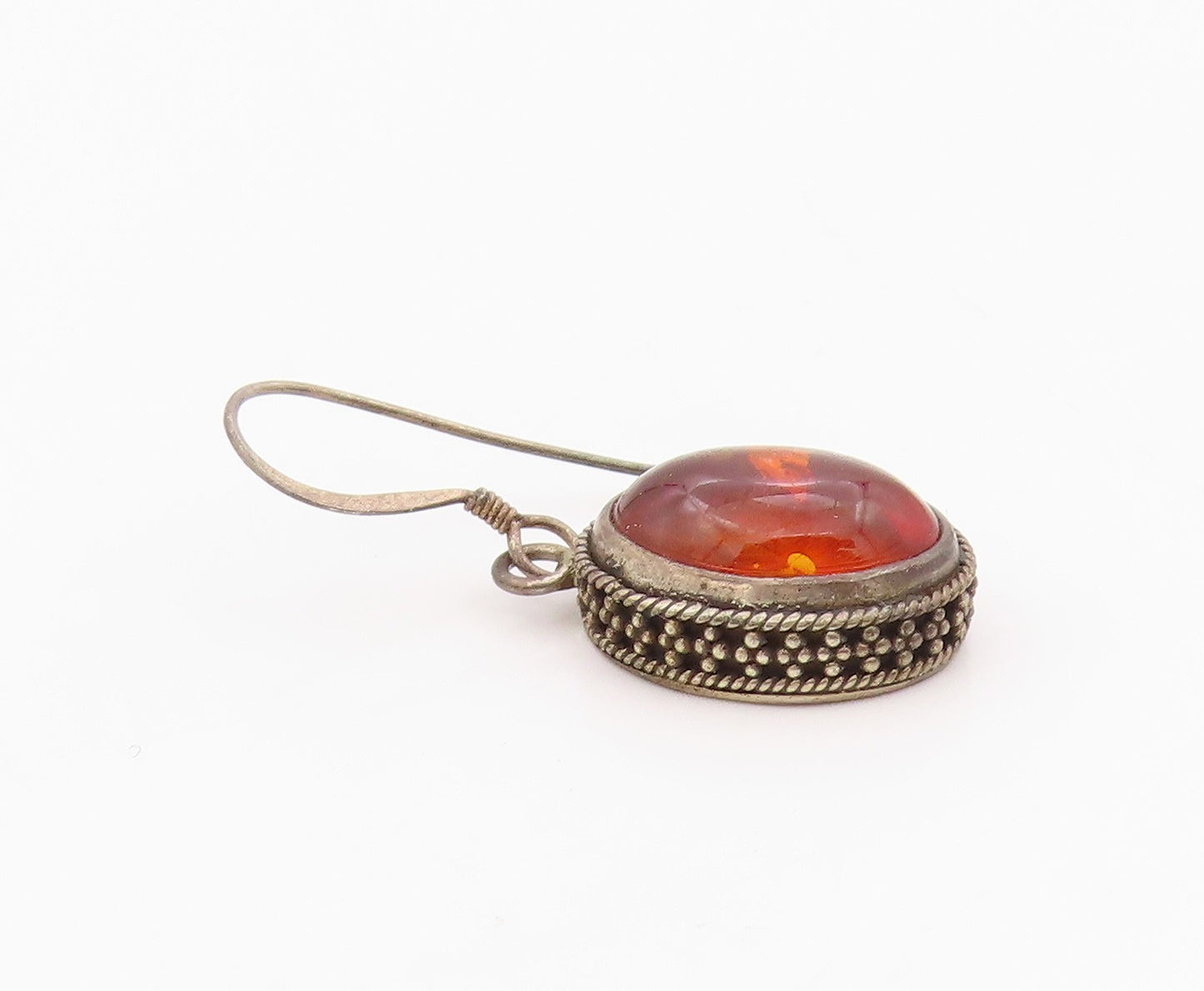 925 Sterling Silver Vintage Earrings Oval Cabochon Honey Amber Dangle  EG14377