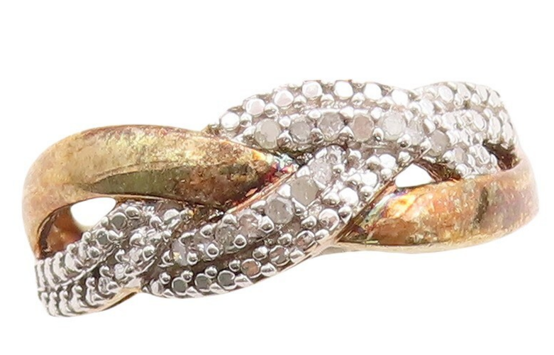 925 Sterling Silver Vintage Ring Gold Plated Designer Cut Diamonds Sz 7  RG31166
