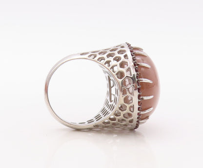 925 Sterling Silver Vintage Ring Large Cabochon Gemstone Halo CZ  Sz 7  RG30828