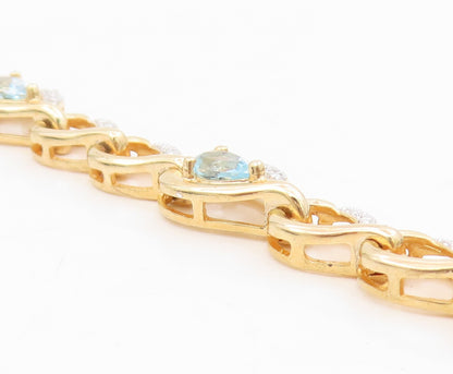 925 Sterling Silver Vintage Bracelet Gold Plated Pear Cut Blue Topaz  BT11598