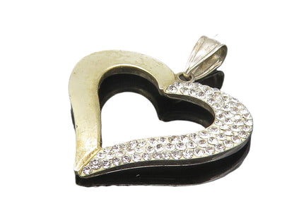925 Sterling Silver  Vintage Shiny Topaz Open Love Heart Drop Pendant  PT9006